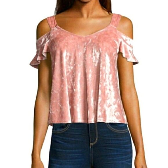 ✨Self Esteem Crushed Dusty Rose Millennial Cold ShoulderTop✨ - Picture 1 of 9